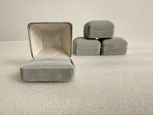 4 Gray Velvet Ring Boxes Empty Jewelry Gift Cases 2.25” x 1.75”